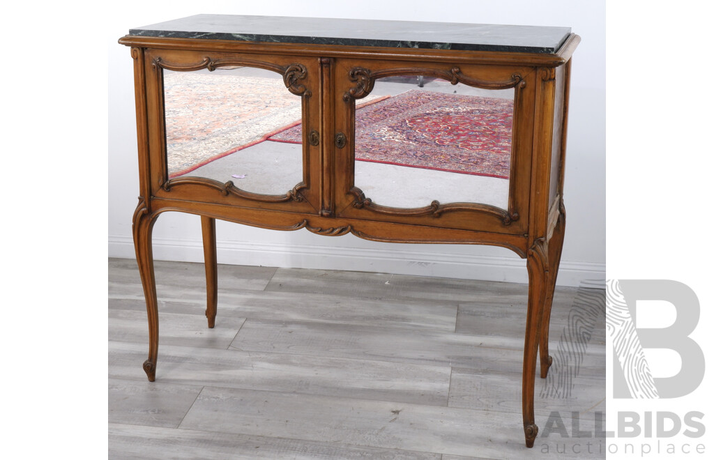 Antique Marble Top Buffet with Mirrored Doors