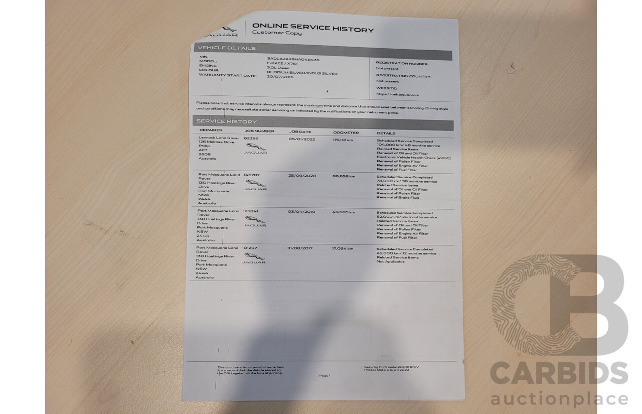 07/16 Jaguar F-Pace 30d R-Sport AWD 4D Wagon Rhodium Silver Turbo 3.0L