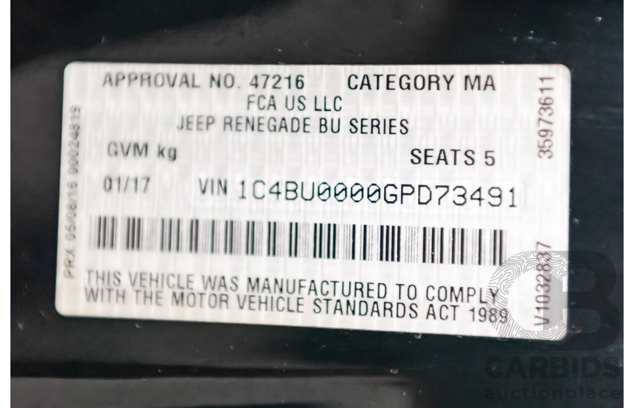 01/17 Jeep Renegade LONGITUDE FWD BU MY17 4D Wagon Black-Solid 1.4L