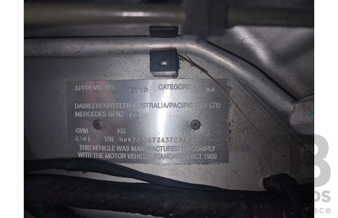 6/2003 Mercedes Benz S350 W220 4d Sedan Brilliant Silver Metallic V6 3.7L