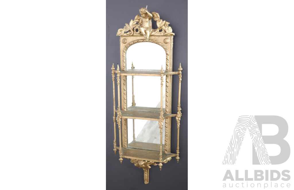 Baroque Style Mirrored Back Wall Shelf