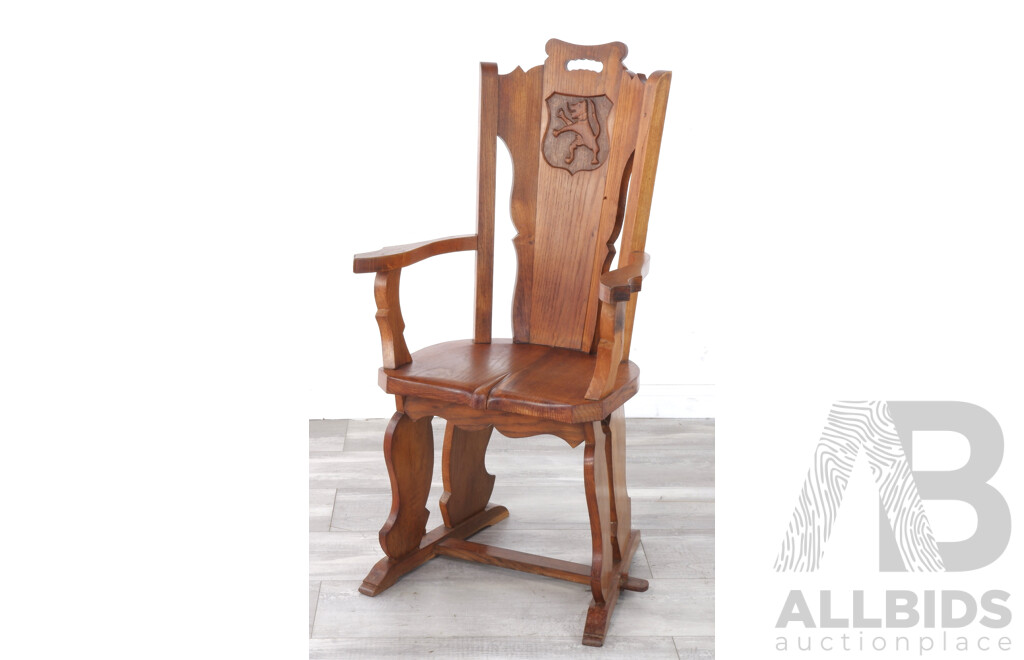 Handcrafted Gothic Revival Oak Armchair