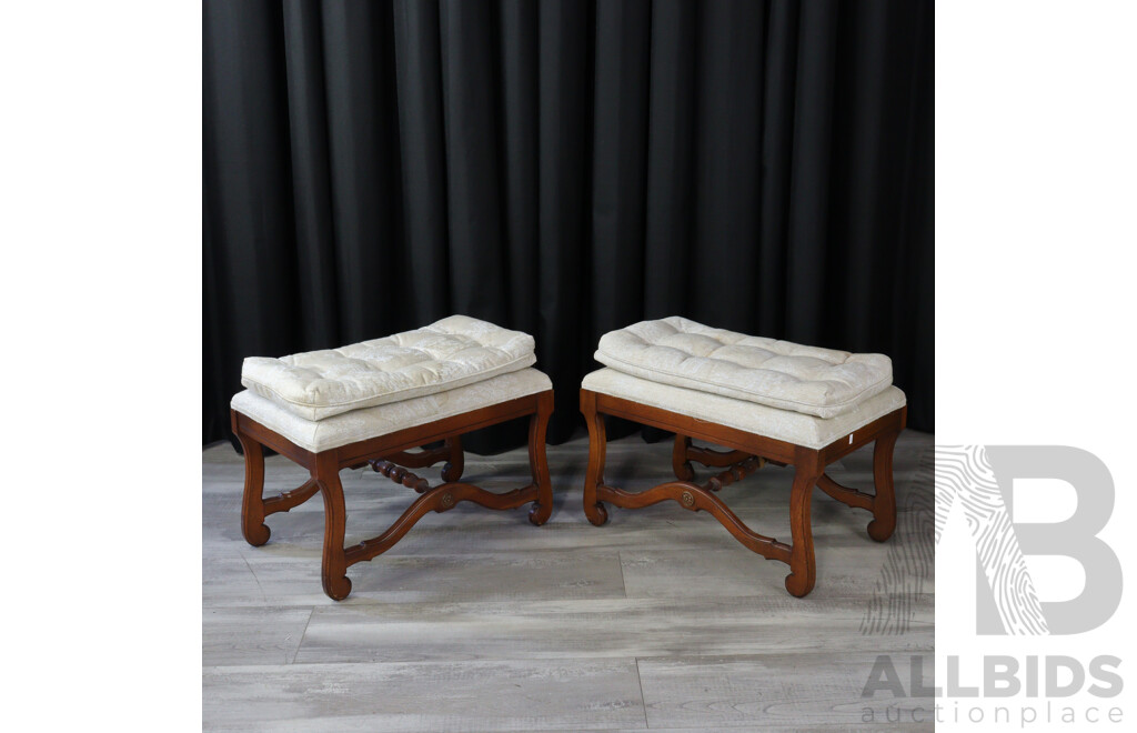 Pair of Timber Based Foot Stools with Upholstered Tops