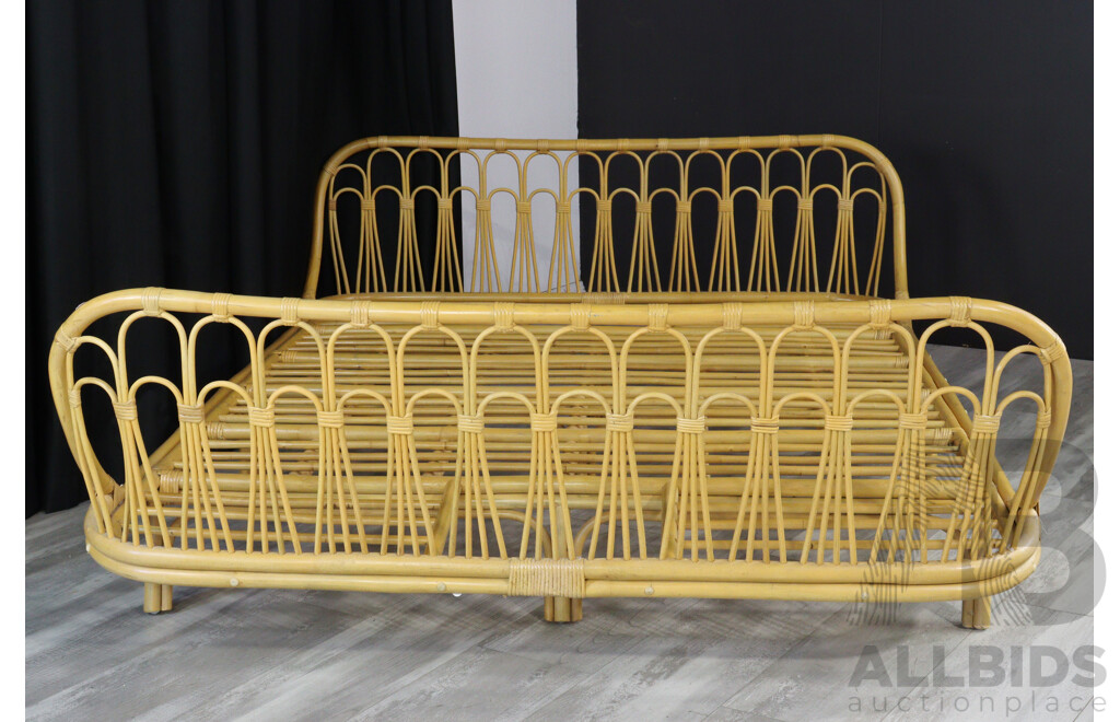 Vintage One Piece Cane Queen Size Bed Frame