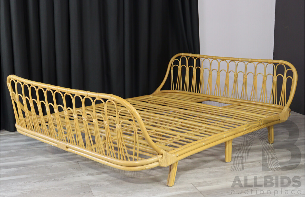 Vintage One Piece Cane Queen Size Bed Frame