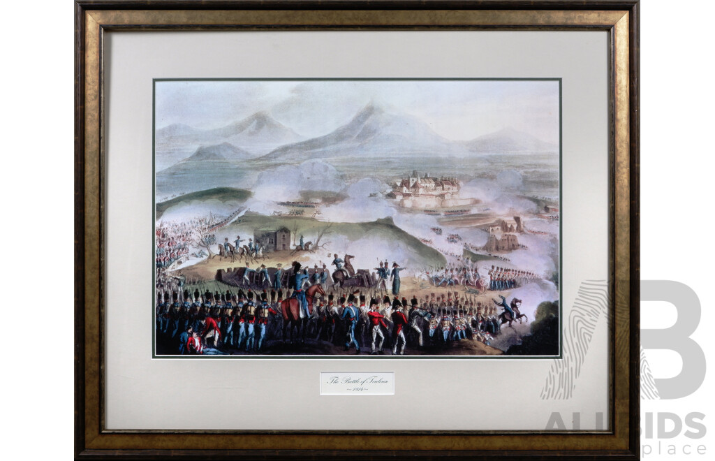 William Heath, (British, 1795-1840), Battle of Toulouse 1814, Quality Reproduction Print of Original Hand Coloured Engraving, 64 x 79 cm (frame)