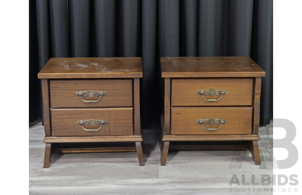 Pair of Retro Oask Two Drawer Bedside Chests