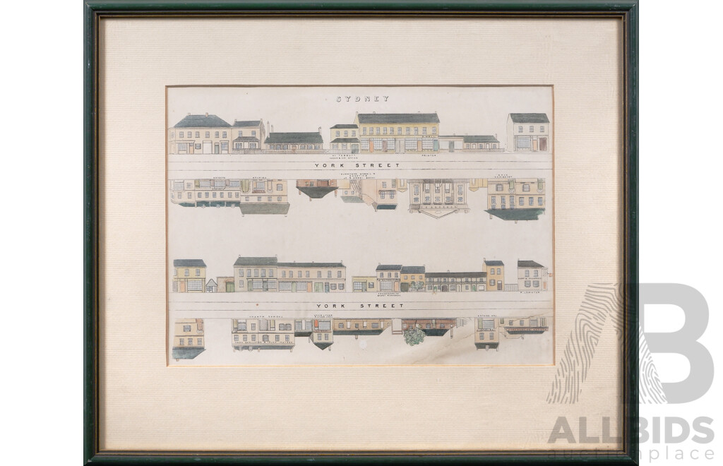 Antique Hand-Coloured Lithograph of York Street, Sydney
