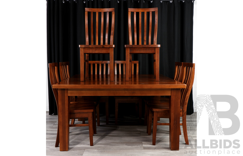 Square Line Pine Dining Table with Eight Chairs