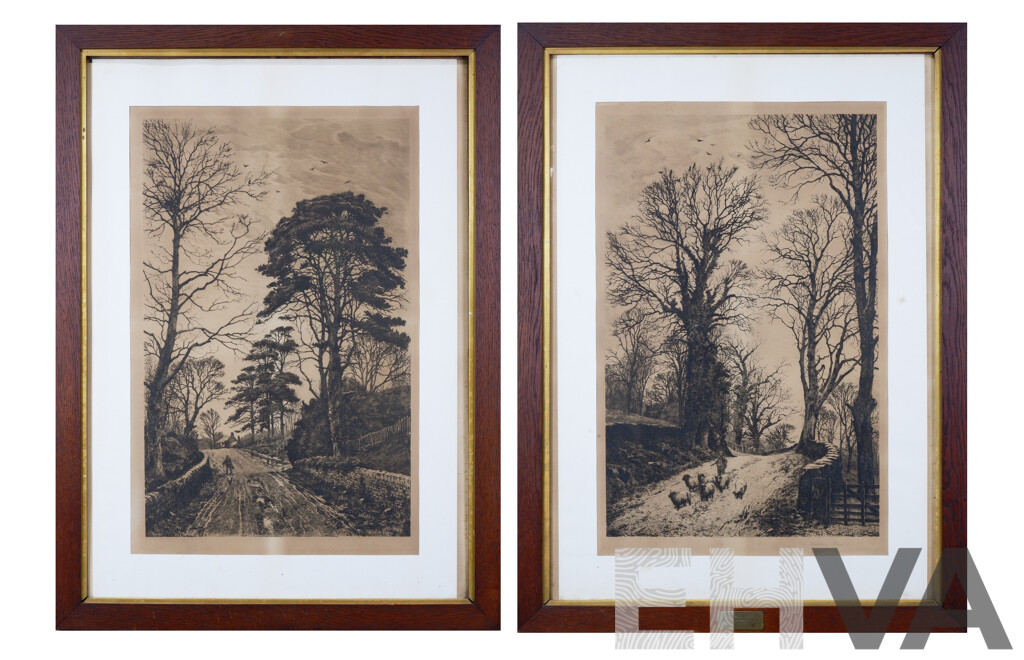 Frederick Slocombe (1847-1920, British), Two Etchings: Yorkshire Lane 1886; Road to Bolton, each 58 x 39 cm (2)