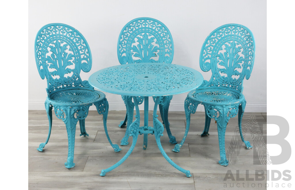 Australian Made Aqua Coloured Coalbrookdale Style Metal Garden Setting