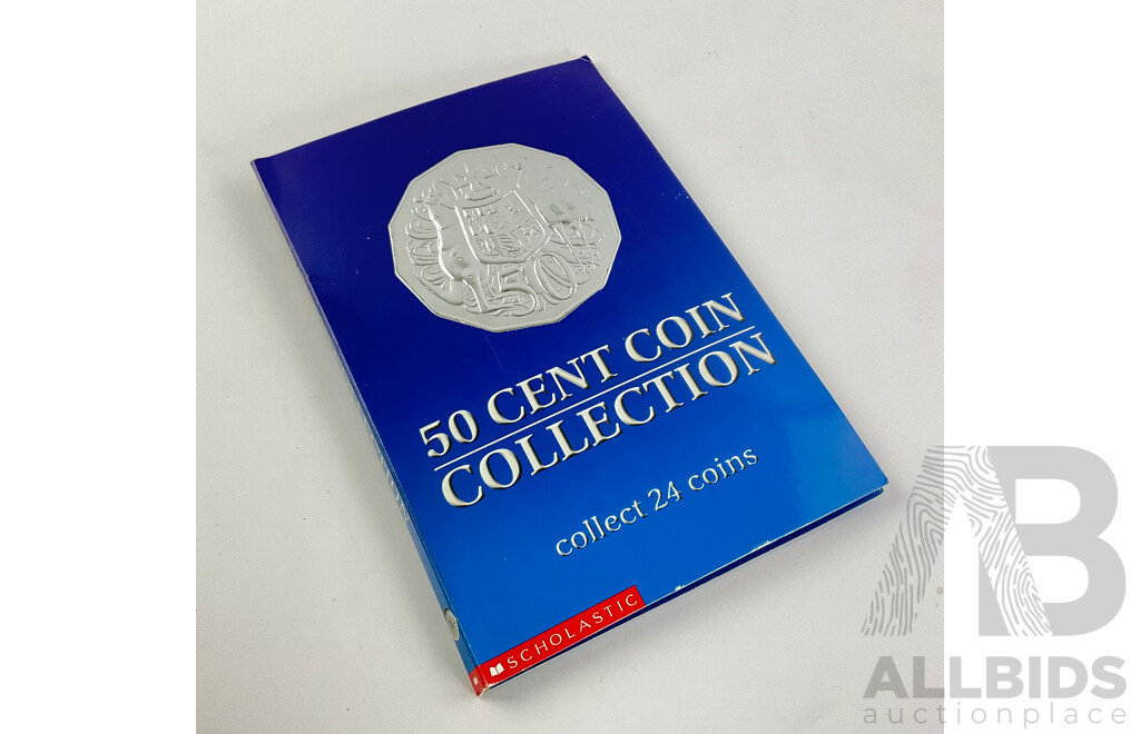 Australian Scholastic Fifty Cent Coin Collection Album, Twenty Four Coins Including 2001 Commemorative State Issues