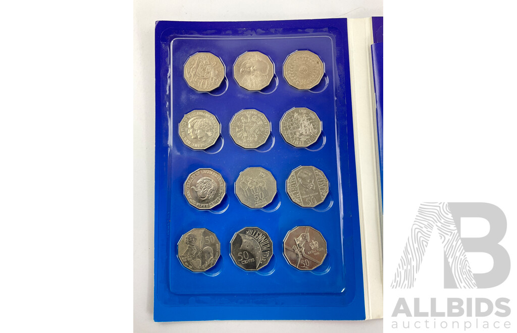Australian Scholastic Fifty Cent Coin Collection Album, Twenty Four Coins Including 2001 Commemorative State Issues