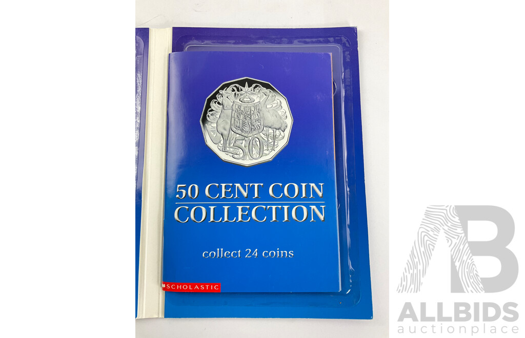 Australian Scholastic Fifty Cent Coin Collection Album, Twenty Four Coins Including 2001 Commemorative State Issues