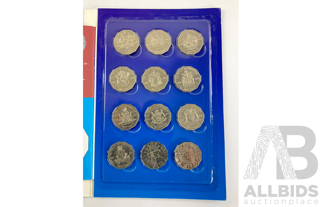 Australian Scholastic Fifty Cent Coin Collection Album, Twenty Four Coins Including 2001 Commemorative State Issues