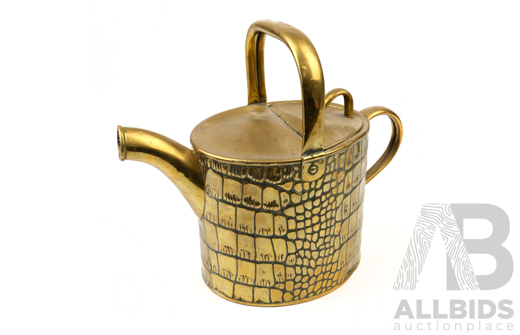 Antique Art Nouveau Brass Joseph Sankey & Sons Alligator Skin Finish Watering Can