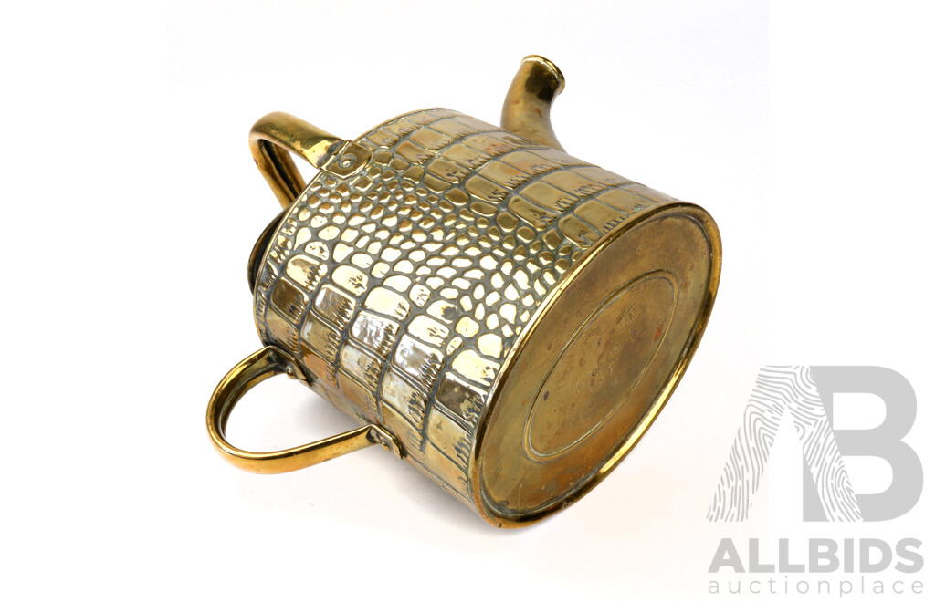 Antique Art Nouveau Brass Joseph Sankey & Sons Alligator Skin Finish Watering Can