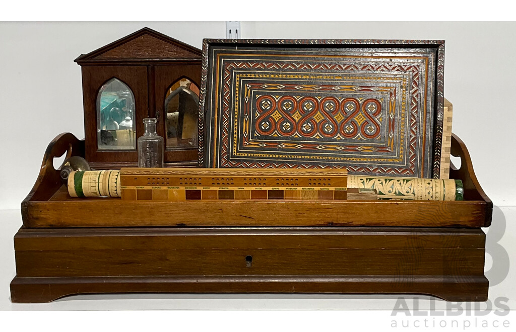 Collection Retro & Vintage Items Including Vintage Wooden Flatwear Canteen, Tribal Bamboo Container From Borneo and More