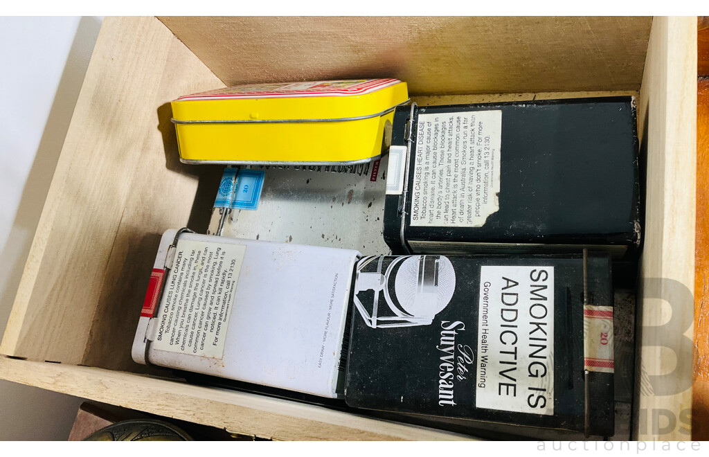 Collection Retro & Vintage Items Including Vintage Wooden Flatwear Canteen, Tribal Bamboo Container From Borneo and More