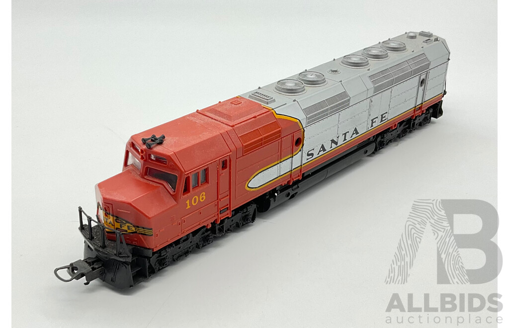 Three HO Scale Locomotives Including Steam Locomotives SCNF 231.2.82, Mainline 75001 and Lima Santa Fe Diesel Locomotive 106