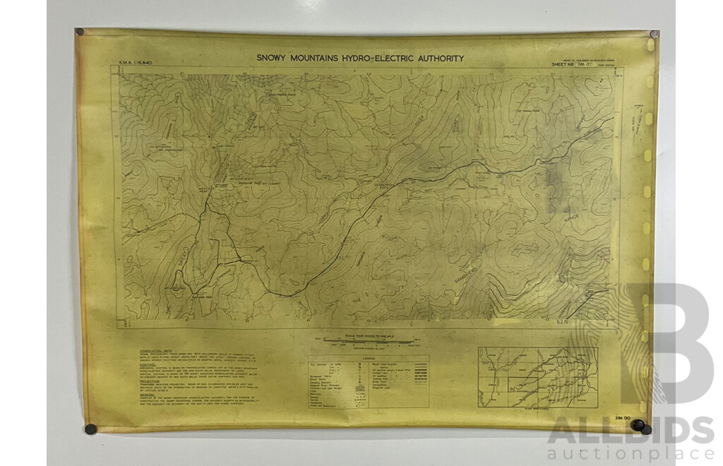 First Edition Survey Map of Mount Kosciusko Region - Historic Beginning of the Snowy Mountains Hydro-Electric Scheme Together with Three Other Unframed Prints