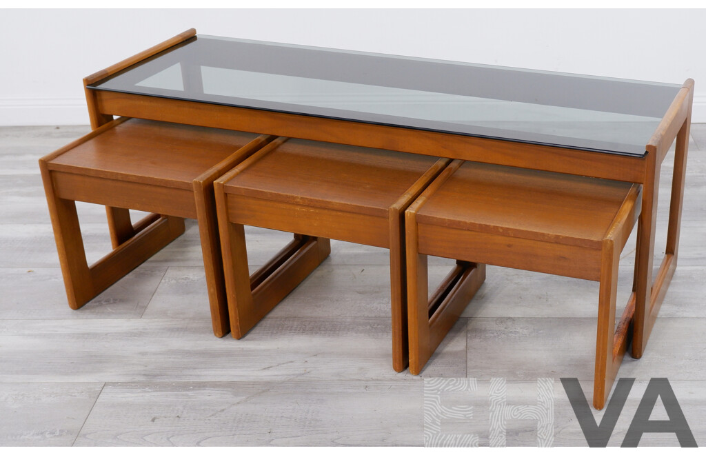 Vintage 1970s Alrob Glass Top Coffee Table with Three Nesting Tables
