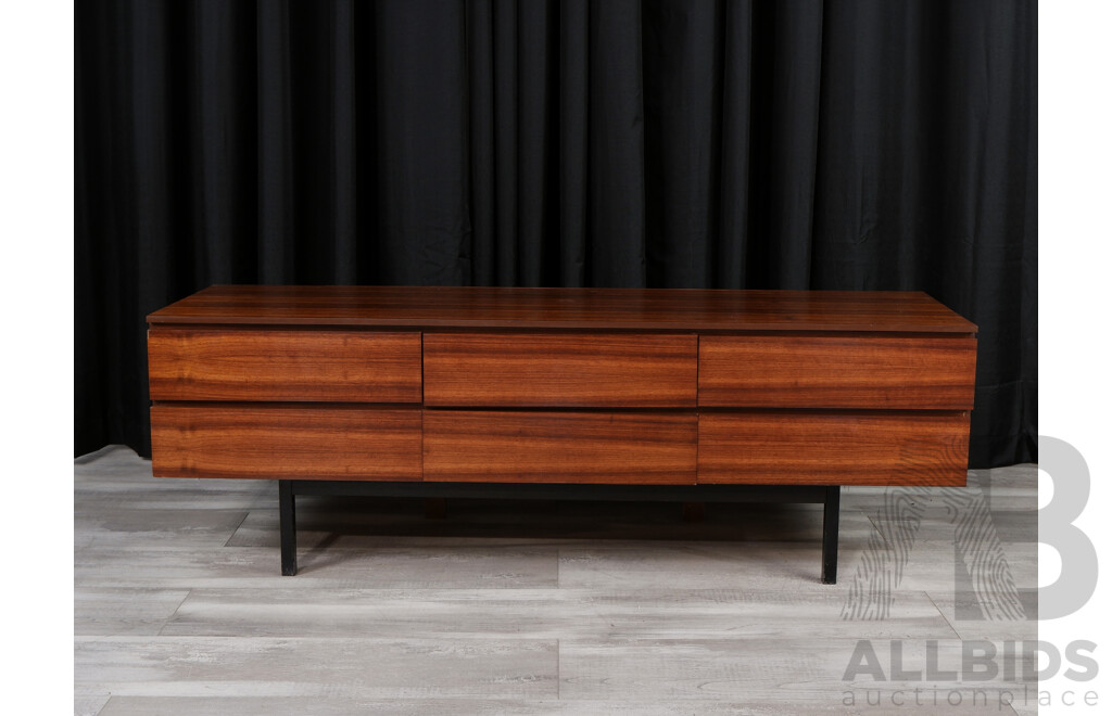 Blackbean Veneered Low Lying Six Drawer Sideboard