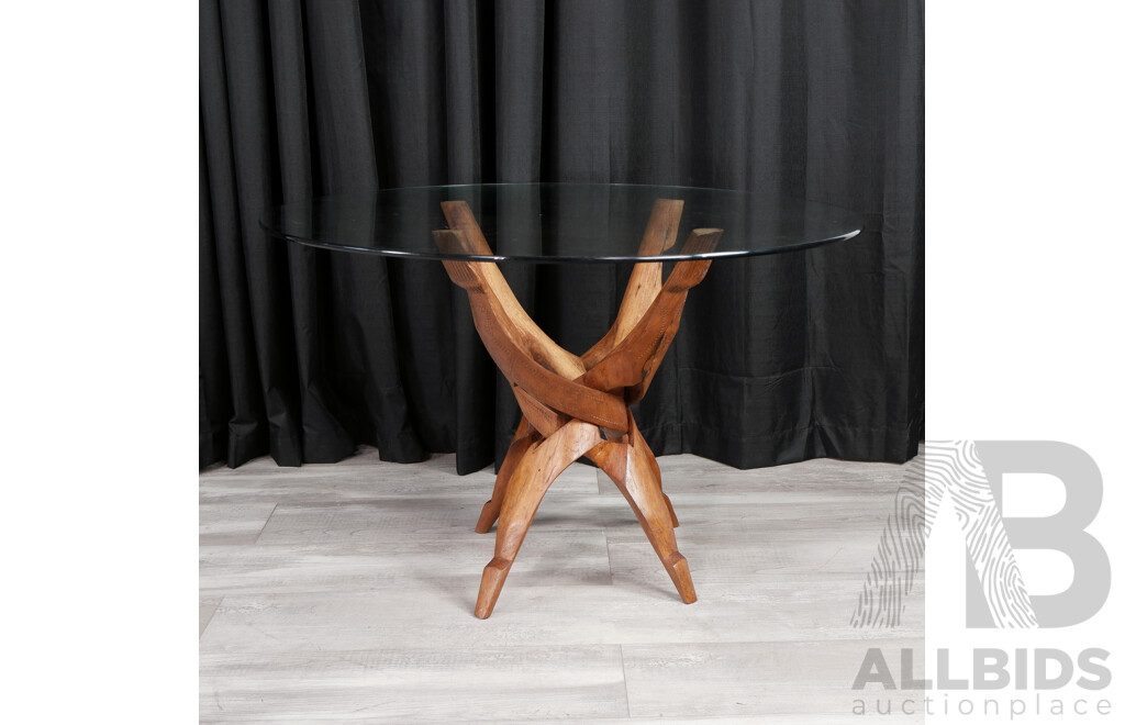 Glass Top Occasional Table with Folding Teak Base