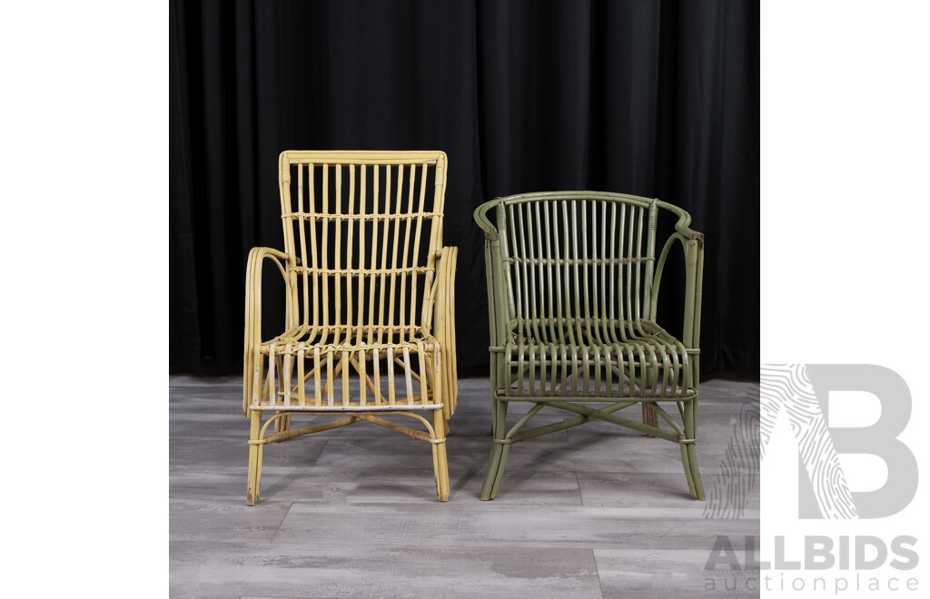 Painted Vintage Cane Chair and Another