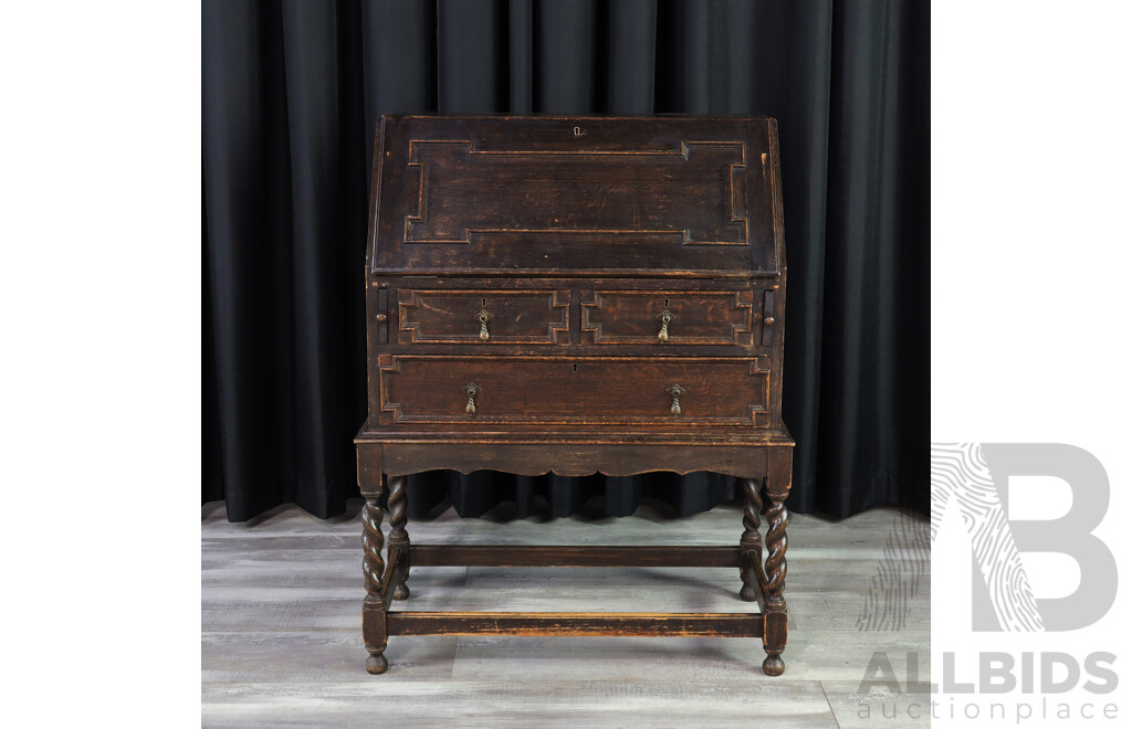 Oak Elevated Drop Front Bureau