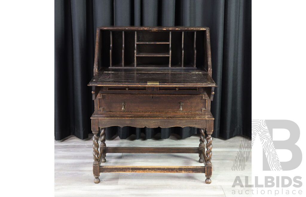 Oak Elevated Drop Front Bureau
