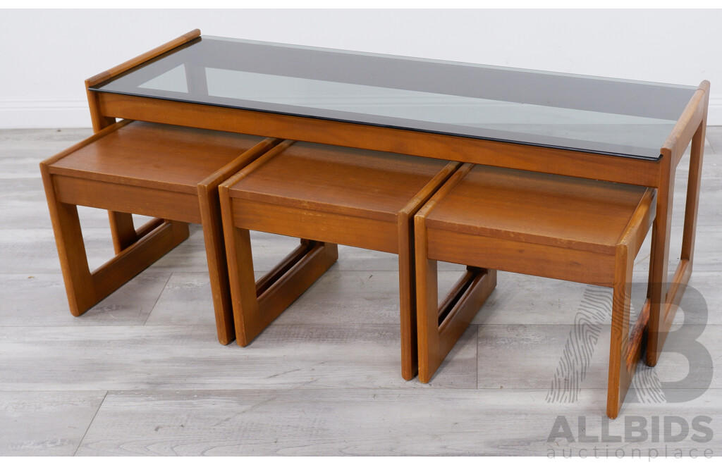 Vintage 1970s Alrob Glass Top Coffee Table with Three Nesting Tables