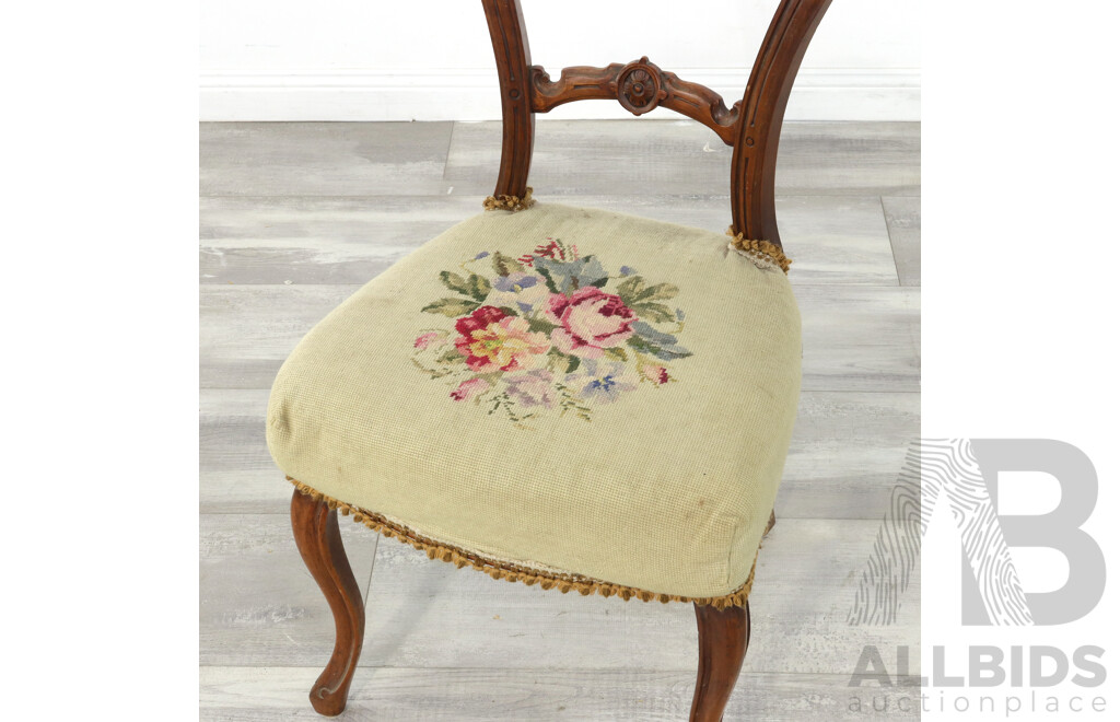 Late Nineteenth Century Mahogany Dining Chair with Needle Point Seat