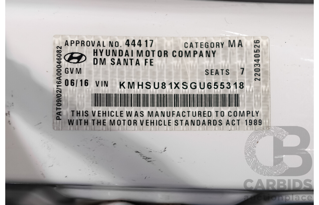 06/16 Hyundai Santa Fe SR CRDi (4x4) AWD DM MY15 4D Wagon White 2.2L