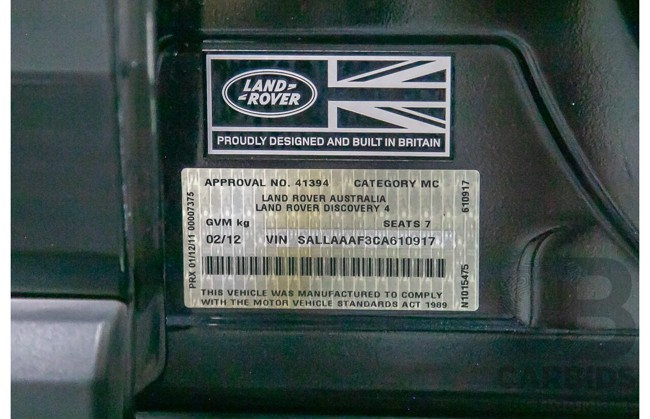 2/2012 Land Rover Discovery 4 3.0 SDV6 HSE MY12 4d Wagon Black Twin Turbo Diesel V6 3.0L - 7 Seater