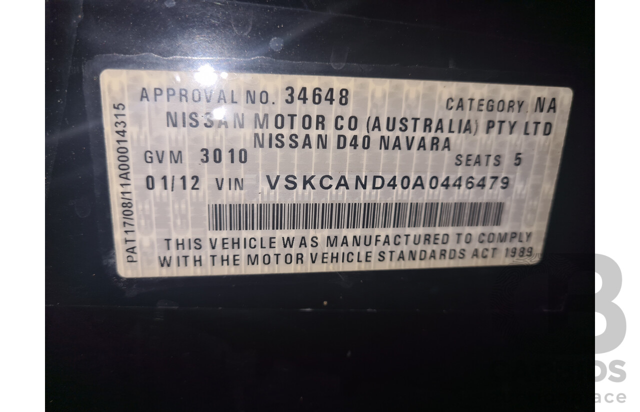 1/2012 Nissan Navara ST-X 550 (4x4) D40 MY12 Dual Cab Utility Black Turbo Diesel V6 3.0L