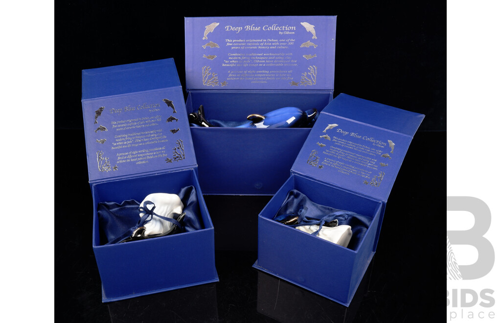 Collection Three Ceramic Marine Figures From the Deep Blue Collection by Gibson in Original Boxes