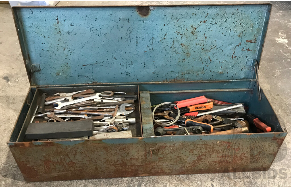 Vintage Large Steel Toolbox with Assorted Tools