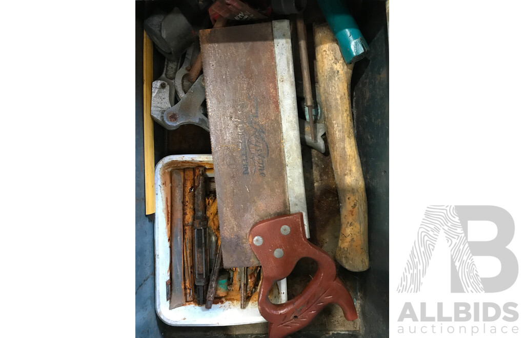 Vintage Large Steel Toolbox with Assorted Tools