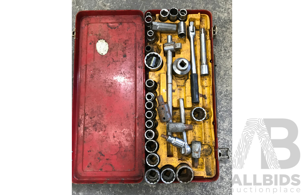 Vintage Large Steel Toolbox with Assorted Tools