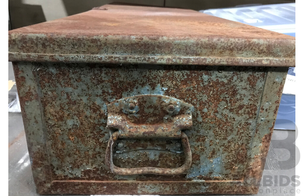 Vintage Large Steel Toolbox with Assorted Tools