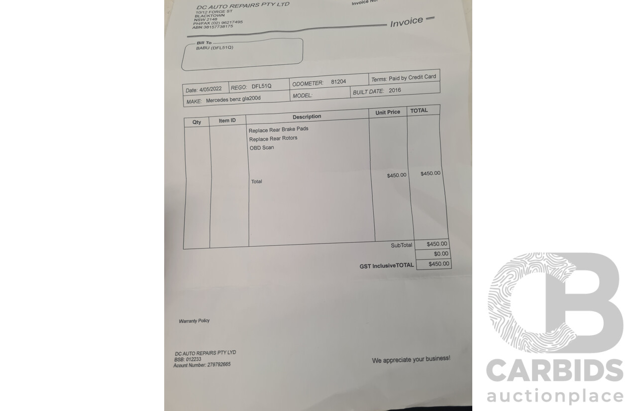 4/2016 Mercedes Benz GLA200d AMG Pack X156 4d Wagon White Turbo Diesel 2.1L