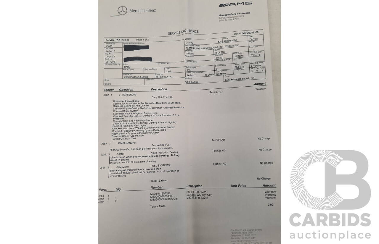 4/2016 Mercedes Benz GLA200d AMG Pack X156 4d Wagon White Turbo Diesel 2.1L