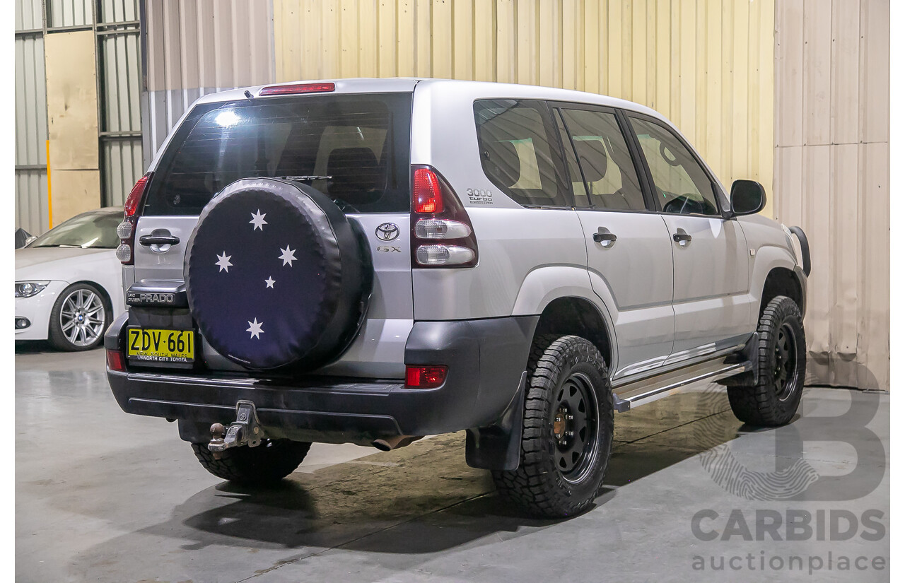 4/2004 Toyota Landcruiser Prado GX (4x4) KZJ120R 4d Wagon Silver Turbo Diesel 3.0L