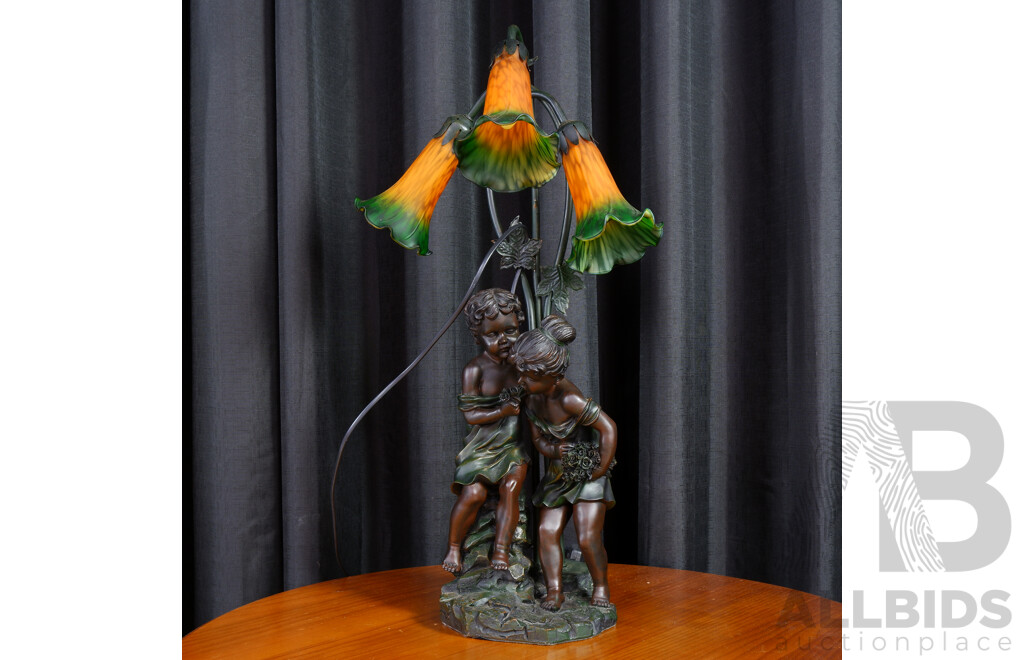 Figural Reproduction Three Shade Tulip Lamp