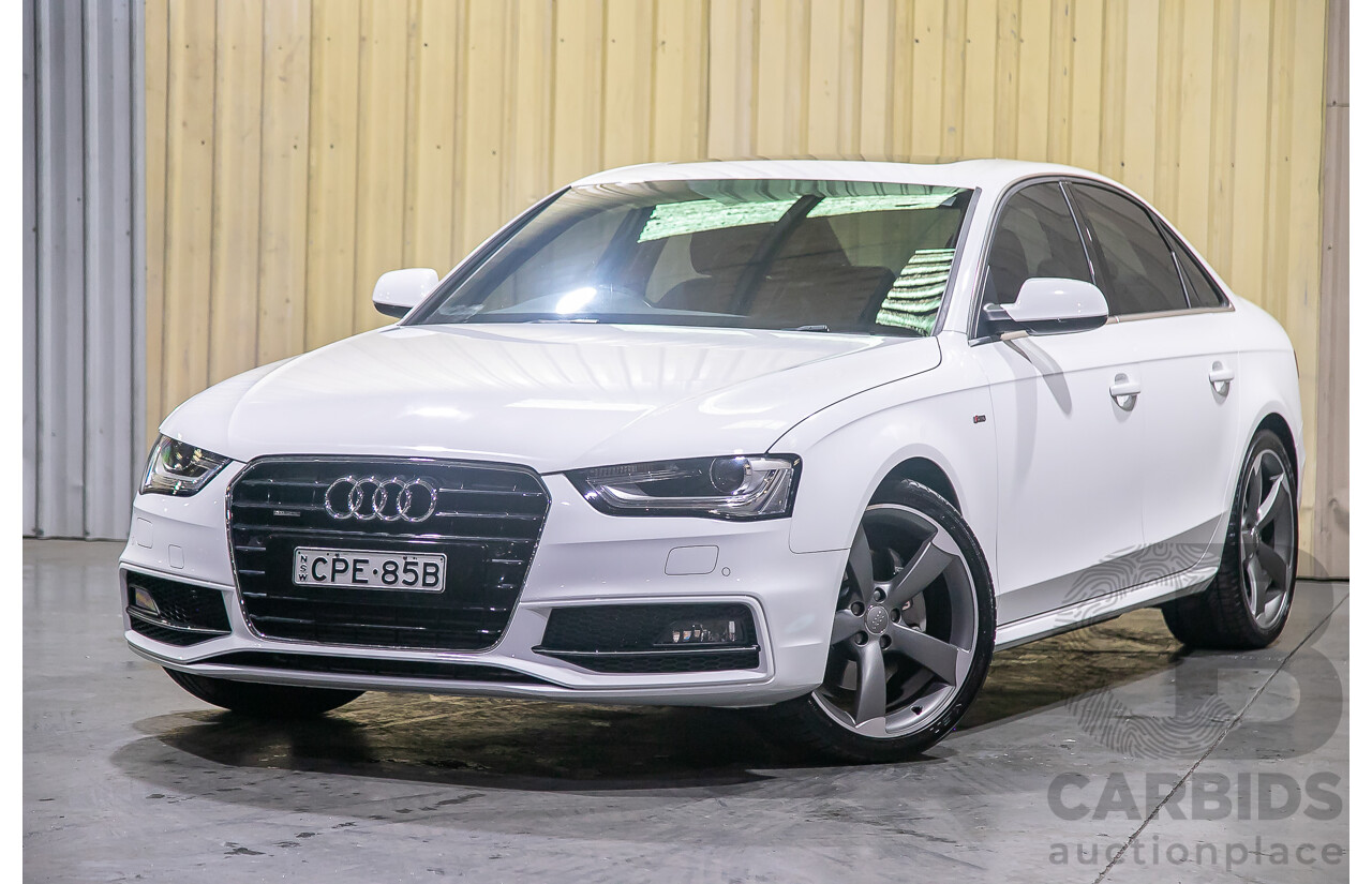 8/2013 Audi A4 2.0 TFSI Quattro (AWD) S-Line Pack B8 (8K) MY13 4d Sedan White Turbo 2.0L