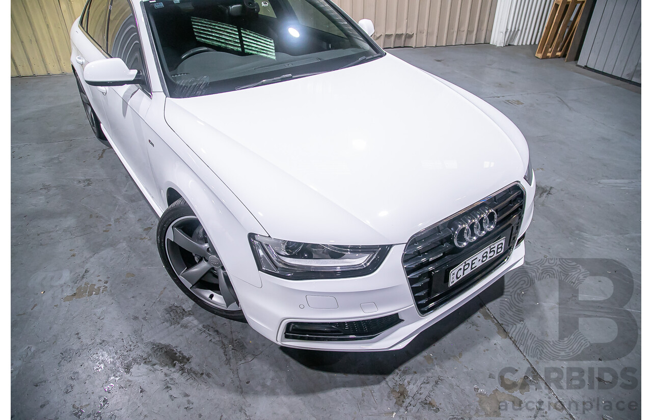 8/2013 Audi A4 2.0 TFSI Quattro (AWD) S-Line Pack B8 (8K) MY13 4d Sedan White Turbo 2.0L