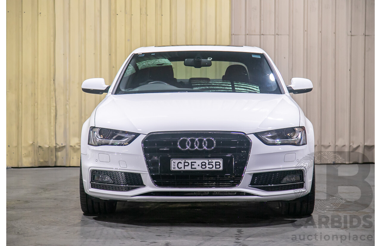 8/2013 Audi A4 2.0 TFSI Quattro (AWD) S-Line Pack B8 (8K) MY13 4d Sedan White Turbo 2.0L