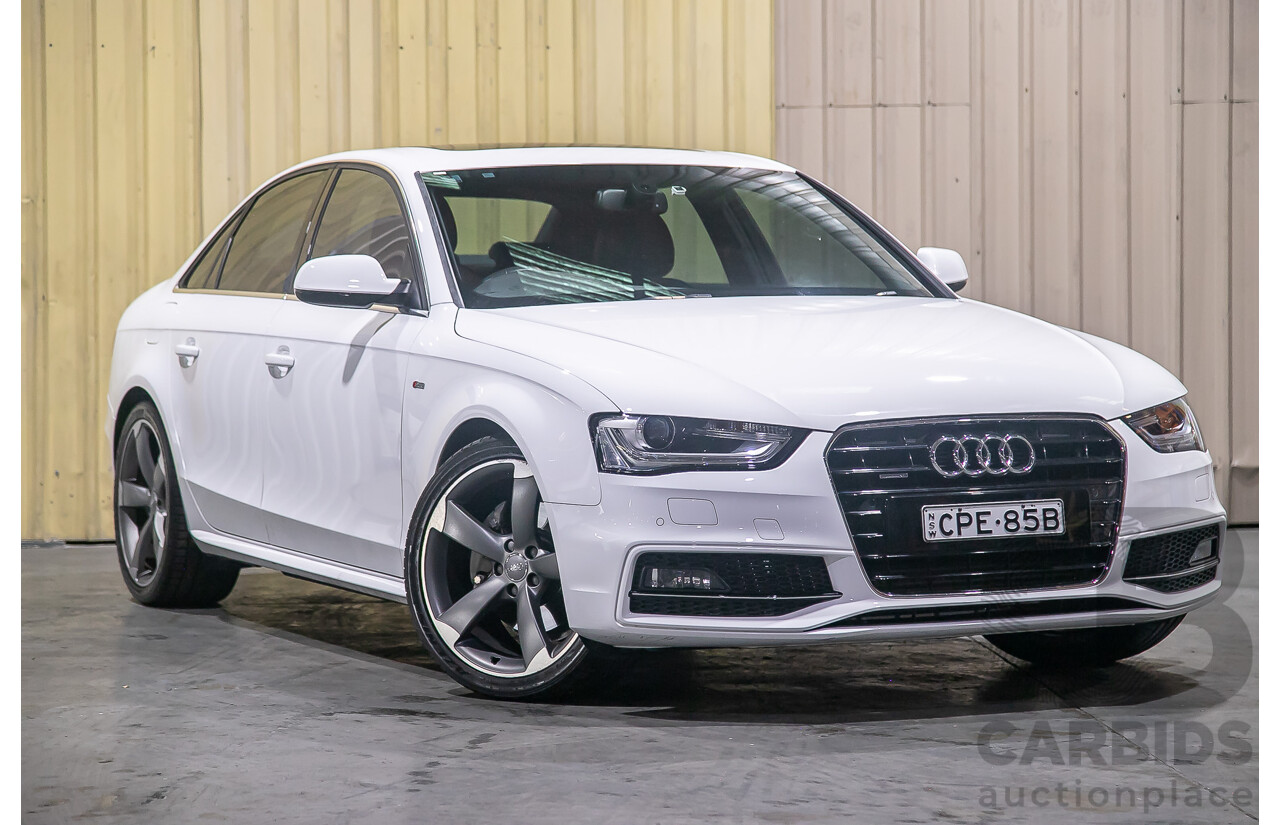 8/2013 Audi A4 2.0 TFSI Quattro (AWD) S-Line Pack B8 (8K) MY13 4d Sedan White Turbo 2.0L
