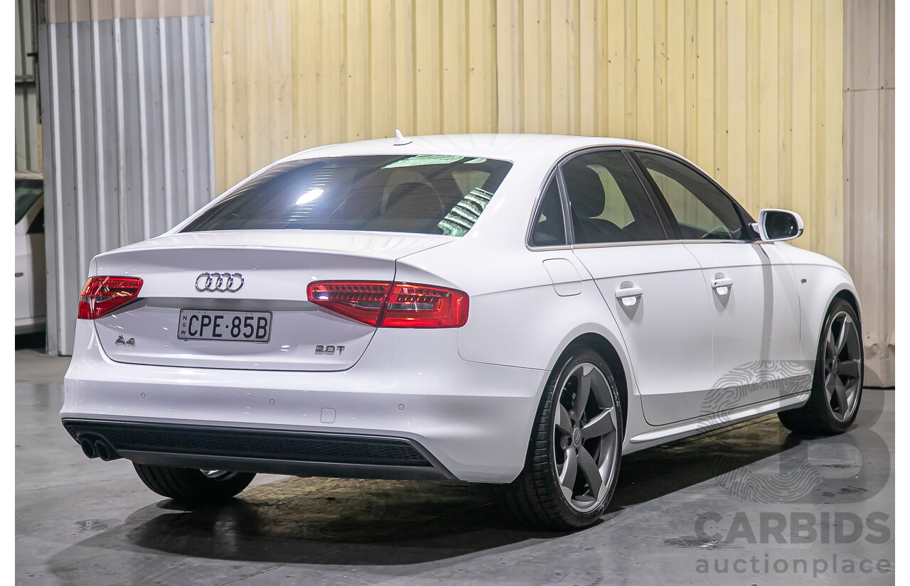 8/2013 Audi A4 2.0 TFSI Quattro (AWD) S-Line Pack B8 (8K) MY13 4d Sedan White Turbo 2.0L